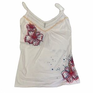 Johnny Was LA White Cami Tropical Flowers Sz Sm